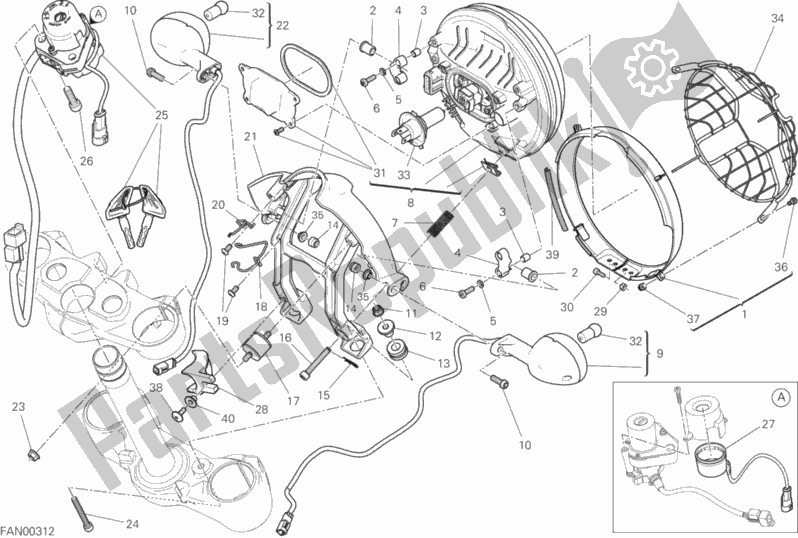 Alle onderdelen voor de Koplamp van de Ducati Scrambler Desert Sled Thailand 803 2018